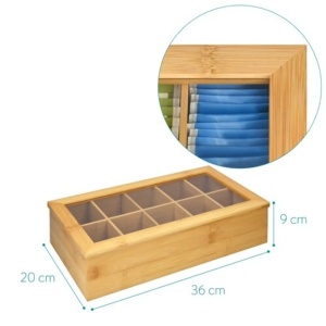 Navaris cutie ceai 10 compartimente, bambus/PS, 36x20x9 cm, compartiment 6.2x8.5x7.2 cm, natur - Verificat A · Re-Bloom - Img 4