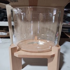 Navaris dozator bauturi sticla borosilicata cu stand lemn fag, 5L, Ø20x20cm, inaltime totala 34cm, 2.5kg, robinet inox/silicon, capac lemn/inox, compatibil masina spalat vase, maro - Verificat A · Re-Bloom - Img 6
