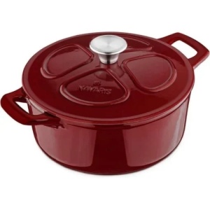 Navaris oala emailata din fonta antiaderenta, plita/cuptor, Ø24cm, 3.5L, Rosu inchis - Verificat A · Re-Bloom