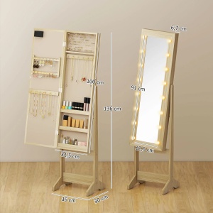 Oglinda cu spatiu de depozitare, LED, MDF/sticla, natur, 36 x 30 x 136 cm, Resigilat, Grad A - Img 5