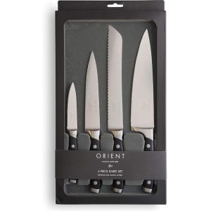 Orient Origin Series set 4 cutite de bucatarie, otel inoxidabil german X50 Ultra+, duritate Rockwell 56, maner ABS Ergo-Sure, negru - Verificat A · Re-Bloom