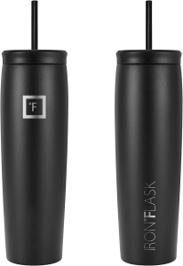 Pahar din otel inoxidabil IRON °FLASK, cu pai si 2 capace, izolat, rece 20 ore / cald 5 ore, negru, 830 ml - Img 5