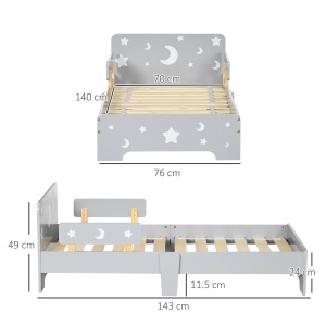 Pat copii 3-6 ani model stele si luna 143x76x49 cm, saltea 140x70 cm, MDF/PAL, gri/natur - Verificat A · Re-Bloom - Img 3