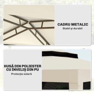 Pavilion gradina 3x3m cu plasa tantari, acoperis dublu, cadru metal, Bej - Verificat A · Re-Bloom - Img 6