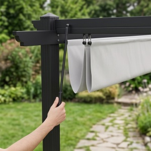 Pavilion pergola cu copertina retractabila 4x4 m UPF 30+, coloane aluminiu 80mm, 8 tarusi sol si suruburi, alb/negru - Verificat A · Re-Bloom - Img 4