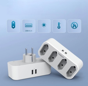 Priza europeana de perete Tessan, cu 4 prize plate si 2 porturi USB, ABS, alb, 12,3 x 5,5 x 7,8 cm - Img 4