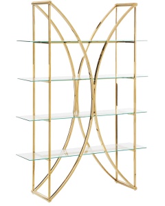 Produs Resigilat Biblioteca Re-Bloom Hollow, 4 niveluri, otel inoxidabil/sticla securizata, 120x34x175 cm, auriu - Verificat A