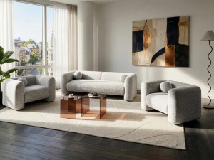 Produs Resigilat Canapea 3 locuri Re-Bloom Leiren, textil/eucalipt, 224x87x66 cm, arcuri sinuoase, spuma 24 kg/m3, 2 perne incluse, bej - Verificat A - Img 3