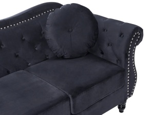 Produs Resigilat Canapea 3 locuri Re-Bloom Skien, catifea/eucalipt/pin, 204x78x86 cm, arcuri sinuoase, spuma 16cm, 2 perne, 150 kg/persoana, negru - Verificat A - Img 5