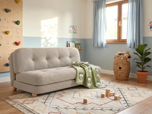 Produs Resigilat Canapea extensibila 2 locuri Re-Bloom Esbjerg, textil/stejar/fier, 133x78x61 cm, mecanism clic-clic, spuma 26cm, 120 kg/persoana, bej - Verificat A - Img 2
