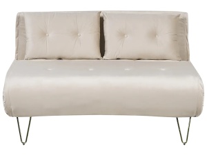 Produs Resigilat Canapea extensibila 2 locuri Re-Bloom Vestfold, catifea/fier, 130x80x81 cm, suprafata dormit 200x130 cm, 2 perne, auriu/bej - Verificat A