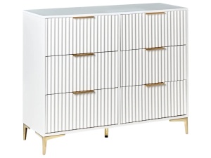 Produs Resigilat Comoda Re-Bloom Walcott, 6 sertare, MDF/paulownia/fier, 108x40x89 cm, alb/auriu - Verificat A