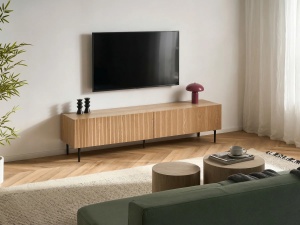 Produs Resigilat Comoda TV Re-Bloom Blythe, MDF/fier, 180x40x44 cm, 10 kg/sertar, natur/negru - Verificat B - Img 2