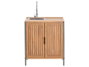 Produs Resigilat Dulap bucatarie exterior cu chiuveta Re-Bloom Ivrea, lemn salcam certificat/aluminiu, 80x50x92 cm, robinet inclus, maro/gri/argintiu - Verificat A - Img 6