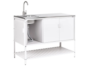 Produs Resigilat Dulap bucatarie exterior cu chiuveta Re-Bloom Maenza, otel/inox, 120x60x127 cm, bazin 38x32x18 cm, robinet+tevi incluse, 20 kg, alb/argintiu - Verificat A - Img 6