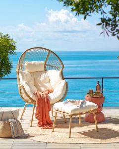 Produs Resigilat Fotoliu de gradina cu otoman Re-Bloom Murano, ratan PE/textil/otel, 89x93x130 cm, 160 kg, otoman 60x50x36 cm, bej/natur - Verificat A - Img 4
