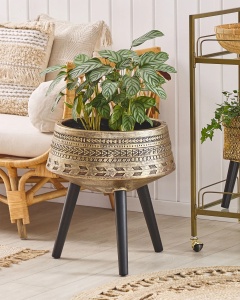 Produs Resigilat Ghiveci decorativ Re-Bloom Vardiani, fibra de argila/lemn fag, diametru 50 cm, 27.7L, pictat manual, rezistent UV si apa, auriu/negru - Verificat A - Img 4