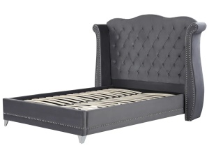 Produs Resigilat Pat matrimonial Re-Bloom Ayette, 160x200 cm, catifea/eucalipt/fier/pin/placaj, somiera 30 lamele arc, tablie 205x154 cm, 220 kg, gri - Verificat A - Img 6