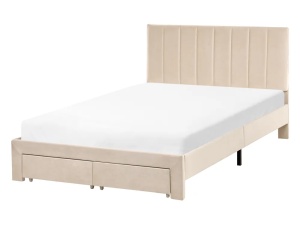 Produs Resigilat Pat Re-Bloom Lonzac, 120x200 cm, catifea/lemn, somiera 12 lamele, tablie 125x51 cm, picioare 28 cm, bej - Verificat A
