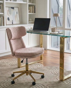 Produs Resigilat Scaun de birou Re-Bloom Granby, textil/placaj/fier, 58x58x77-87 cm, rotire 360°, reglaj pneumatic, 110 kg, roz pastel/auriu - Verificat A - Img 2