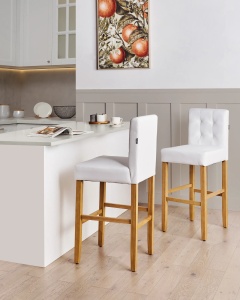 Produs Resigilat Set 2 scaune de bar Re-Bloom Madison, piele ecologica/otel/cauciuc, 47x52x108 cm, 115 kg, alb/natur - Verificat A - Img 3