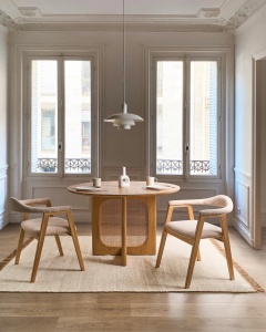 Produs Resigilat Set 2 scaune de masa Re-Bloom Oneco, lemn cauciuc/MDF/textil, 56x62x72 cm, 100 kg, natur/bej - Verificat A - Img 3