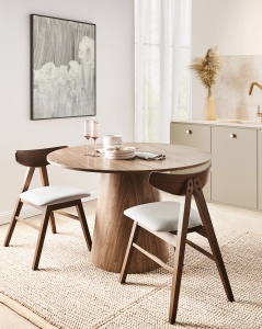 Produs Resigilat Set 2 scaune Re-Bloom Lacota, lemn cauciuc/MDF/textil, 50x58x77 cm, 120 kg, stil retro, maro inchis/gri - Verificat A - Img 2