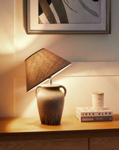 Produs Resigilat Veioza Re-Bloom Agefet, ceramica/textil, 35x35x49 cm, E27 max 45W, 230V, cablu 130 cm, bec neinclus, gri/bej - Verificat A - Img 3