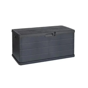 Progarden lada depozitare exterior 340 L, 118x59x57 cm, polipropilena, finisaj imitatie lemn, capac batant, antracit - Verificat B · Re-Bloom
