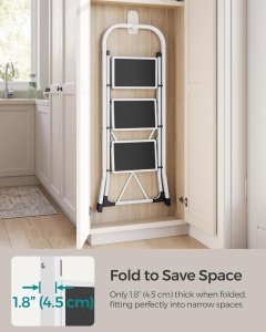 Scara pliabila Songmics, 3 trepte, otel, alb/negru, 46,5 x 74,5 x 117 cm, Resigilat, Grad A - Img 3