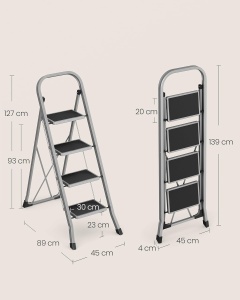 Scara pliabila Songmics, 4 trepte, otel, gri/negru, 89 x 45 x 127 cm, Resigilat, Grad A - Img 2