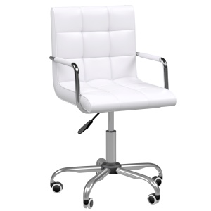 Scaun birou alb captusit, reglabil pe inaltime, roti antiderapante, piele PU, fier zincat, 52.5x54x84-99cm - Verificat A · Re-Bloom
