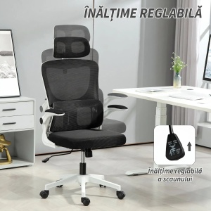 Scaun birou ergonomic reglabil si reclinabil, plasa textila, tetiera detasabila, Negru - Verificat A · Re-Bloom - Img 4
