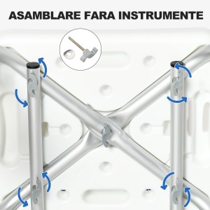 Scaun de dus cu cotiere Re-Bloom, pentru varstnici/persoane cu dizabilitati, aliaj de aluminiu/HDPE/EVA, alb/albastru, 56,5 x 53,5 x 74-87cm, Resigilat, Grad A - Img 5