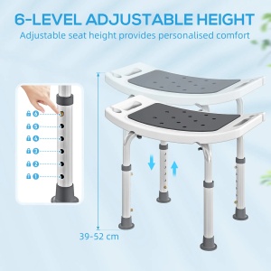 Scaun de dus pentru varstnici/persoane cu dizabilitati, aliaj de aluminiu/PE/EVA, alb/gri/argintiu, 52 x 31 x 39-52 cm, Resigilat, Grad A - Img 2
