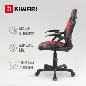 Scaun gaming, material PU, cadru lemn, baza nylon, inaltime reglabila, rotativ, Negru/Rosu, Resigilat, Grad A - Img 5