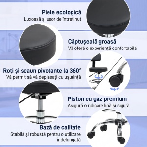Scaun rotativ cu inaltime reglabila si suport picioare, piele ecologica/spuma/placa multistrat/otel, 52x52x78-92 cm, sezut Ø35x50-64cm grosime 7cm, spatar 30x35cm, capacitate 120kg, negru - Verificat A · Re-Bloom - Img 5