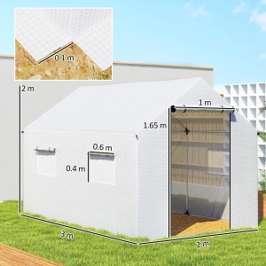 Sera de gradina tip tunel, otel galvanizat/polietilena 140gsm, 200x300x200 cm, usa 100x165cm + ferestre 60x40cm rulabile, rezistenta vant nivel 4, anti-UV, alb - Verificat A · Re-Bloom - Img 3