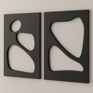 Set 2 decoratiuni de perete MDF, 2x50x70 cm, design modern minimalist, negru - Verificat A · Re-Bloom