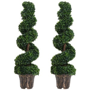 Set 2 plante artificiale buxus spirala Re-Bloom, PE/ciment, inaltime 120 cm, diametru 32 cm, vas diametru 28x22.5 cm, verde - Verificat A · Re-Bloom