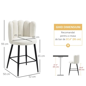 Set 2 scaune bucatarie tapitate, suport picioare reglabil, poliester/otel, 52x53x93cm, Alb-crem/Negru/Auriu - Verificat A · Re-Bloom - Img 3