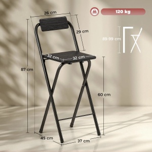 Set 2 scaune de bar pliabile, suport picioare, MDF/otel, 37x45x87cm, Negru - Verificat A · Re-Bloom - Img 3