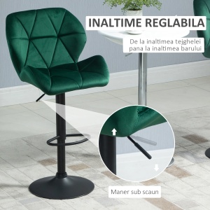 Set 2 scaune de bar Re-Bloom, poliester/otel, verde/negru, 51,5 x 57,5 x 93-114,5 cm, Resigilat, Grad A - Img 4