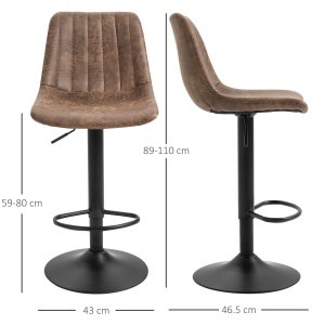 Set 2 scaune de bar reglabile si rotative Re-Bloom, microfibra/spuma/otel/lemn, 43x46.5x89-110 cm, sezut 59-80 cm reglabil, suport picioare 21-42 cm, 120 kg, maro/negru - Verificat A · Re-Bloom - Img 3