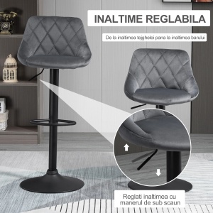 Set 2 scaune de bar tapitate Re-Bloom, poliester/metal, gri inchis/negru, 51.5 x 48 x 83-104 cm, Resigilat, Grad A - Img 2