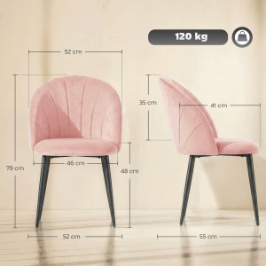 Set 2 scaune tapitate Re-Bloom, catifea/spuma/otel, roz/negru, 52 x 55 x 79 cm, Resigilat, Grad A - Img 3