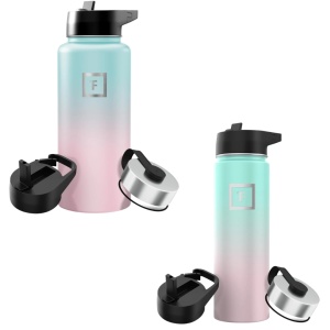 Set 2 Sticle termice 950 & 650 ml, otel inoxidabil IRON °FLASK, 3 capace, rece 24 ore / cald 12 ore, izolata, roz/albastru deschis, fara BPA