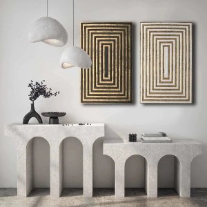 Set 2 tablouri decorative canvas, 2x45x70 cm, panza/lemn, auriu/alb - Verificat A · Re-Bloom - Img 3