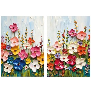 Set 2 tablouri decorative canvas model floral, 2x80x120 cm, panza/lemn, multicolor - Verificat A · Re-Bloom