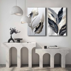 Set 2 tablouri decorative canvas model frunze 45x70 cm, panza/lemn, stil natural modern, multicolor - Verificat A · Re-Bloom - Img 2